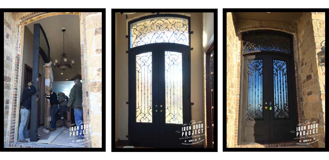 custom double entry iron door installation, Derby, Kansas.
